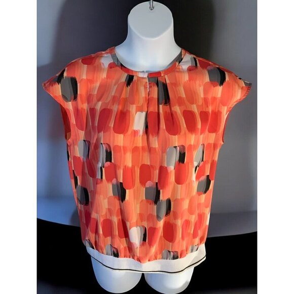 Worthington Womens Short Cap Sleeve Keyhole Multicolor Abstract Print Blouse XL - Picture 6 of 6